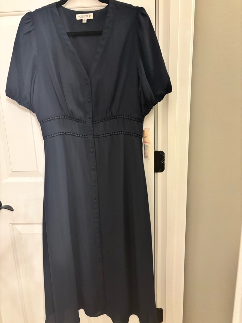 Nanette Lepore Navy V-Neck Button-Front Midi Dress